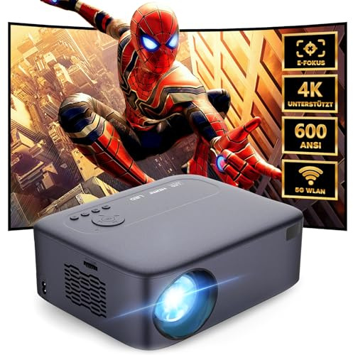 [Enfoque Eléctrico/Corrección Trapezoidal/Zoom] Proyector, Proyector 4K Soporta 600ANSI WiFi6 de dos vías Bluetooth, Proyector de vídeo nativo 1080P Home Cinema Compatible con Smartphone/TV-Stick