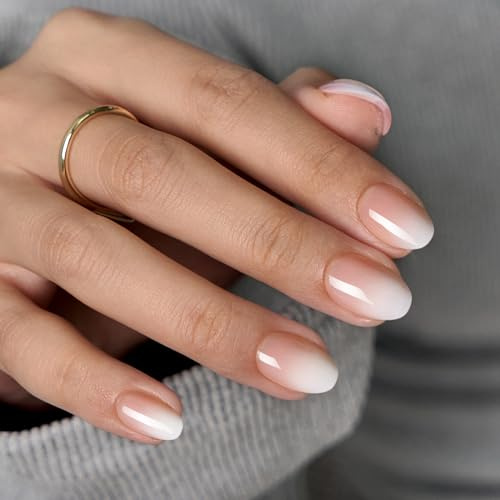 BTArtbox Press On Nails, Peach Ombre, Extra Short Almond, 32Ct