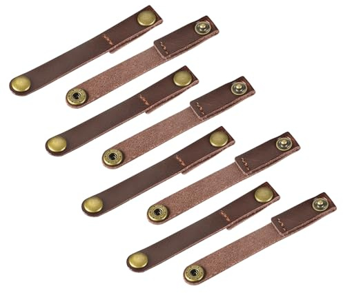 sourcing map Pack of 8 Leather Cable Straps Cord Organizer 90x12mm Portable Cable Leather Clips Brown Earphone Cord Management for Cable, Wire