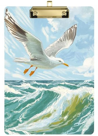 Anpassbare Möwe fliegt über Ozeanwellen, transparentes Kunststoff-Klemmbrett, transparent, für Fußball-LKW-Fahrer, Größe 22,9 x 30,5 cm