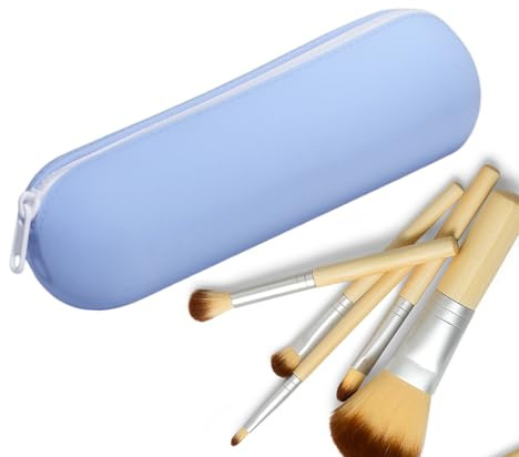 Trousse de maquillage en silicone pour pinceaux - Organisateur de cosmétiques portable - Porte-objets pour pinceaux - Sac portable pour articles d'hygiène et bijoux, bleu, Consulte la descripción