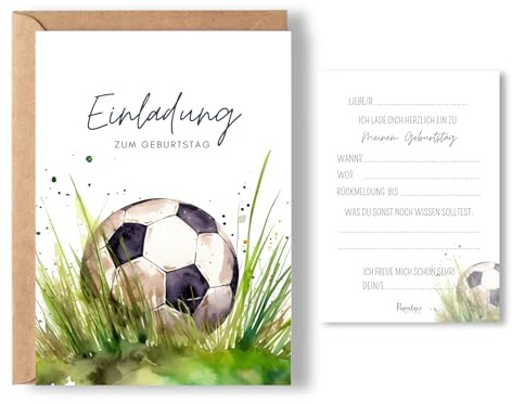 Paperlane by Essi 10 Fußball Einladungskarten Kindergeburtstag Junge, Fussball Geburtstagseinladung Mädchen, coole Fußball Party Einladung Soccer Party (10 Einladungen inkl. Umschläge)