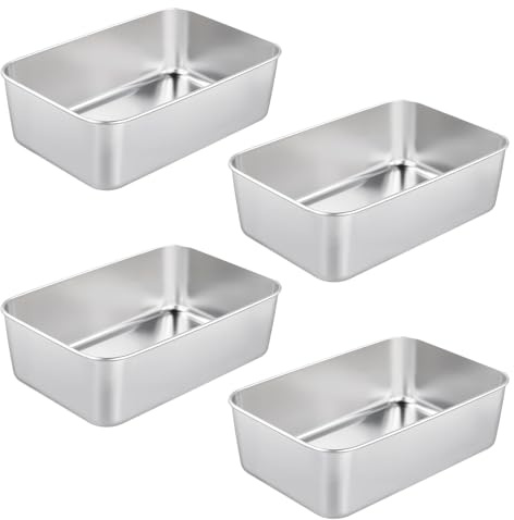 SINJEUN Set med 4 brödformar rostfritt stål, 22 x 14,5 x 5,5 cm rektangulär rostfritt stål brödform låda, rostat bröd bakform för bröd och kakor, kök