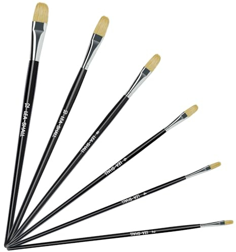 6 Pinceles Cerda de Cerdo para Pintura Oleo/Acrilica/Acuarela Profesional, LEA-SHALL Pincel Filbert Acrilico con Mango Largo de Madera Set Artist Pelo Natural Calidad