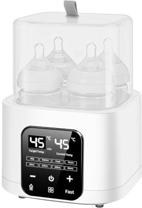 Vuxava 6 in 1 Scaldabiberon Scaldabaschette per Bambini,Sterilizzatore per Biberon, conservazione del calore per 48 ore, touch screen a LED, telecomando, può riscaldare 4 bottiglie contemporaneamente