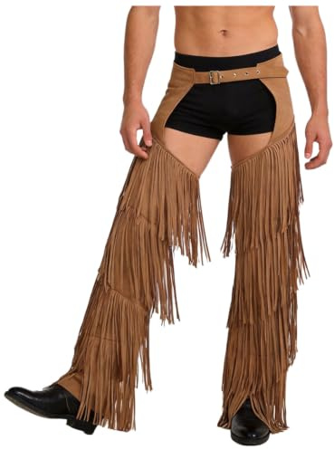 Sywiyi Herrar mocka byxor chaps med fransar tofsar vintage västerländsk cowboy kostym temafest hejom karneval kostym brun M