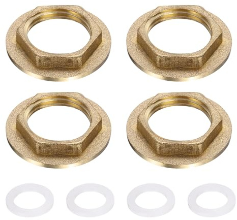 sourcing map 4Pcs Brass Lock Nuts Pipe Fitting, G1/2 Female Hex Locknut, Flange Single Hole Faucet Lock Nut with Silicone Washer for Kitchen Basin Sink Plumbing