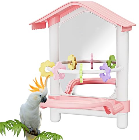 Sittichspiegel-Spielzeug – Hängender Vogelspielplatz, Dekoration, buntes Haustier-Zubehör, lustiges Kauspielzeug für Wellensittiche, Nymphensittiche, Finken, kleine Vögel, Innen- und Außenbereich