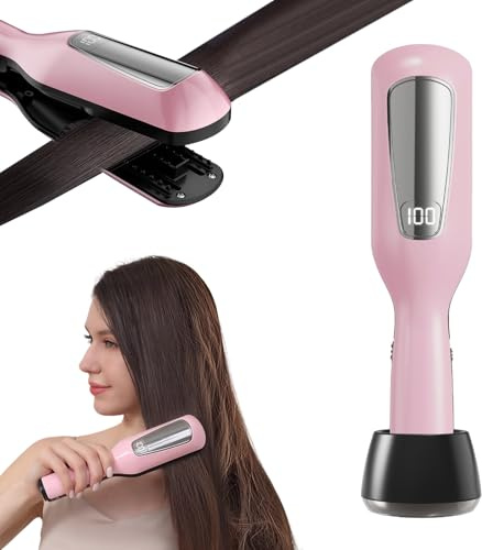 Mini Wireless Hair Trimmer with Split Ends, Split End Remover with Negative Ion Hair Care, Portable Split End Hair Trimmer Removes Dry, with LED Display, Damaged and Brittle from Hair (Pink)