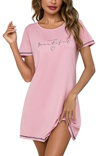 Bresdk Camicia da Notte Donna Estiva con Maniche Corte Abito da Notte con Stampa Comoda e Morbida Loungewear S-3XL