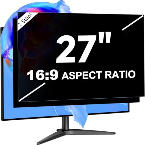 LUSA DESIGN 2 Stück 27 Zoll Blickschutzfilter für 16:9 Seitenverhältnis | Abnehmbarer Blendfrei Blaulichtfilter Computer Privacy Screen 27 Sichtschutzfolie mit Lenovo/HP/Dell/Acer/Samsung/Asus
