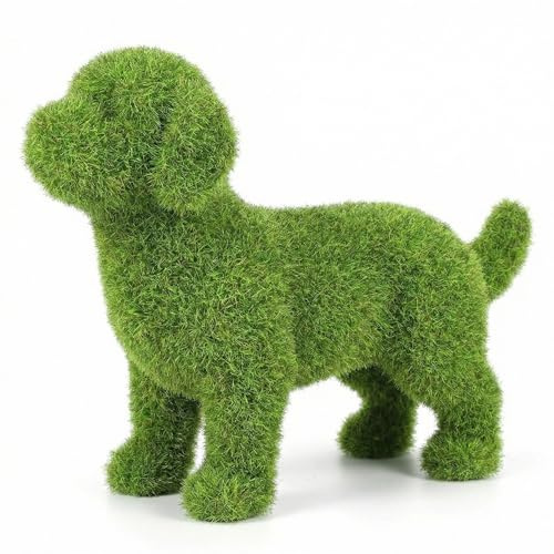 Topiaire de chien, figurine de chien pelouse, ornement jardin floqué vert, statue topiaire chiot en fausse mousse, sculpture animale artificielle, décoration pour la maison, le balcon, la co