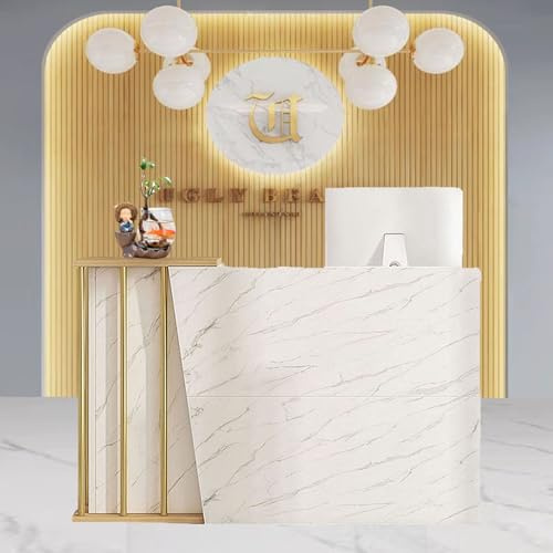 CBPTTM Mostrador De Recepción,Mesa De Recepción con Cajón Cerradura,Gabinete De Cajero Estilo Mármol,Mueble Recepción Mostradores para Tiendas,Salones de Belleza, Tiendas de Ropa y A 120cm