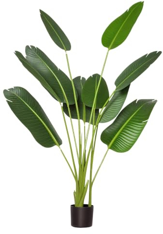 HOMCOM Albero Artificiale di Banano 160 cm con Vaso e 10 Foglie, Verde | Foglie Realistiche, Pianta Finte Tropicale, Decorazioni Interni ed Esterni, Pianta Banano Finta da Esterno