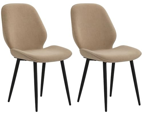 Fecpoo Modern Dining Chairs Set of 2 – Light Brown Velvet-Finish Upholstered, High-Back Design with Adjustable Foot Pads, 47 cm Seat Height, for Home Dining & Lounge