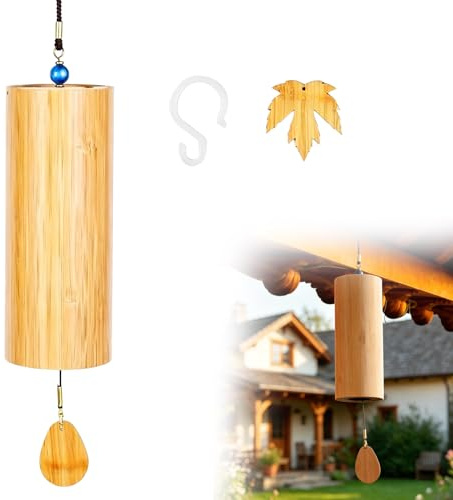 Japanische Bambus Windspiele, Zen Windspiel, Klangspiel aus Bambus für Klangheilende Meditation, Klangspiel F-Akkord für Draußen Hängend, Yoga, Meditation, Garten, Terrasse, Balkon