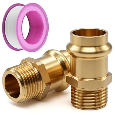 Lurtgex® 2 STK Pressfitting Kupfer 18mm, Muffe 1/2 Zoll Verschraubung | Messing Doppelnippel Reduziernippel Mit 4 Meter Dichtband, Schraubfitting Klemmringverschraubung Reduzierung Für Wasserrohr