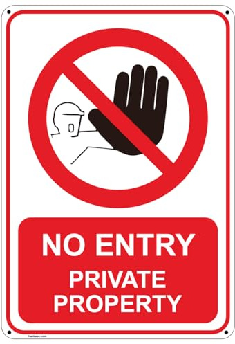 No Entry Private Property Sign with 4 Pre-Drilled Holes - 1mm Rigid PVC Durable 250mm x 175mm, Pack of 1