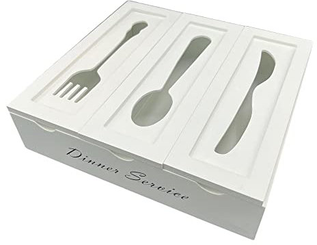 Gicos Porta Posate in Legno Colore Bianco 25X25X7 CM