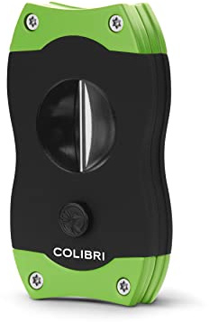 Colibri-Cortapuros negro con detalles color verde en acero inoxidable-guillotina resorte-Cigarros de hasta 2,38cm de diámetro-Corte en V profundo 7mm-Con estuche de regalo.Colibri desde 1928