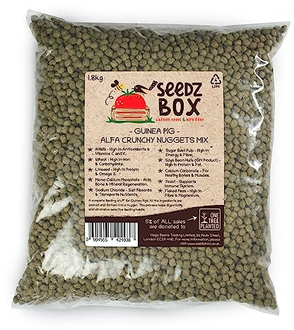Seedzbox Mangime di Alta qualità per Porcellini d’India 1.8kg - per Un’Alimentazione Completa – Crocchette Naturali con Erba Medica, Grano e Semi di Lino – Ricco di Vitamina C e Calcio