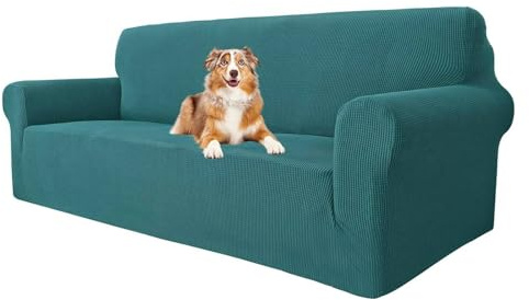MAXIJIN Super Stretch Couch Bezug für 3-Sitzer Couch, 1-teilige Universal-Sofabezüge Wohnzimmer Jacquard Spandex Möbelschutz Hunde Haustierfreundliche Couch Schonbezug (3 Sitzer, Schwarzgrün)