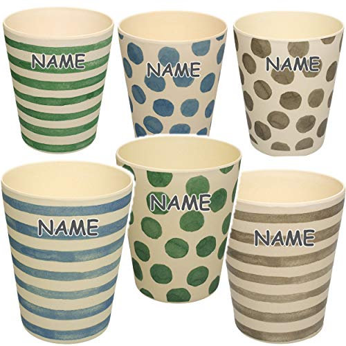 alles-meine.de GmbH 4 Stück Kunststoff Trinkbecher/Becher - Punkte & Streifen - Farbmix - inkl. Name - 300 ml - BPA frei - aus Kunststofffasern - Tasse - Zahnputzbecher/M..