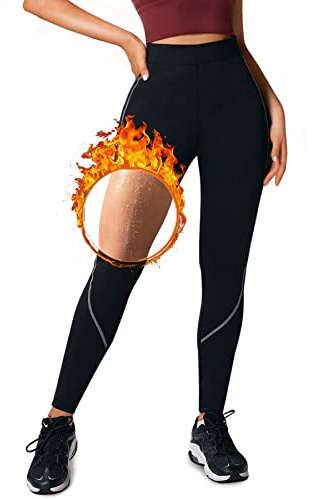 Bingrong Sauna Sweat Pants for Women Neoprene Sauna Leggings Yoga Hot Thermos Workout Pants with Side Pocket(Black Grey,S)