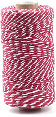 PandaHall 100 yardas de algodón para panaderos cordel de 1,5 ~ 2 mm de color rojo y blanco cuerda de caramelo, cordel de jardín para manualidades, manualidades, cocina, hornear, carniceros