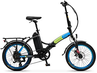 Argento Piuma Foldable E-bike, Ruote 20, Autonomia Max 70 km, Motore 250W, Batteria 374W, Cambio Shimano 7 Rapporti, Peso Max Supportato 100 kg, Blu, AR-BI-210001