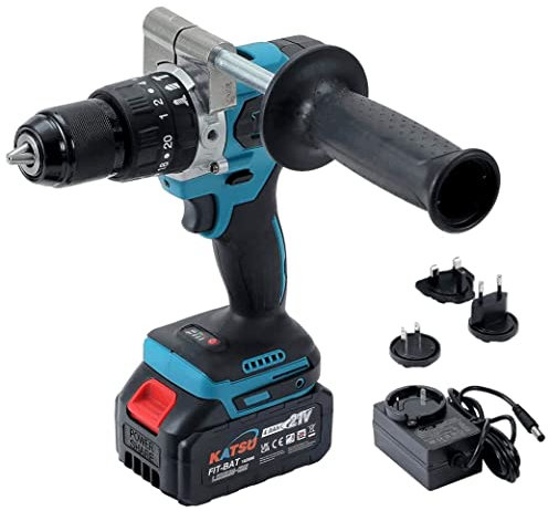 KATSU FIT-BAT 21V Trapano Avvitatore a Percussione a Batteria Brushless con 4,0Ah Batteria, 13mm Mandrino Autoserrante, 2 Velocità e Luce a LED per lavori di bricolage e DIY