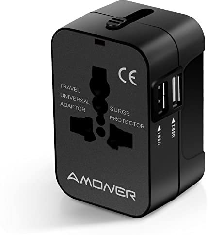Amoner Adaptador Enchufe De Viaje Universal Enchufe Adaptador Internacional con Dos Puertos USB para USA Europa UK Irlanda Tailandia AU Japón China Canadá