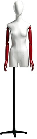 Schneiderpuppe Weibliche Schaufensterpuppe Dress Form Torso Manikin Body，Mit Kopf | Massivholzarm | Verstellbare Metallhalterung ， for Kostümschmuck-Schaufenster (Color : Red arm, Size : Black tripo