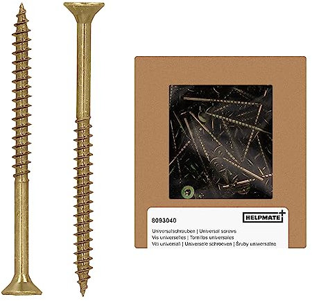 HELPMATE - Universalschrauben Senkkopf 5,0x70 gelb passiviert - 90 Stück Holzschrauben mit T-Antrieb und Teilgewinde - Spanplattenschrauben für Innenbereich und geschützten Außenbereich