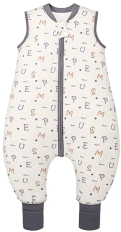 MIKAFEN Baby Schlafsack mit Füßen 2,5 Tog, Größe 90, Höhe 95–105 cm | 100% Baumwolle ärmelloser Kinder winterschlafsack,2-Wege-Reißverschluss, für Frühling, Herbst und Winter nutzbar,Alphabet