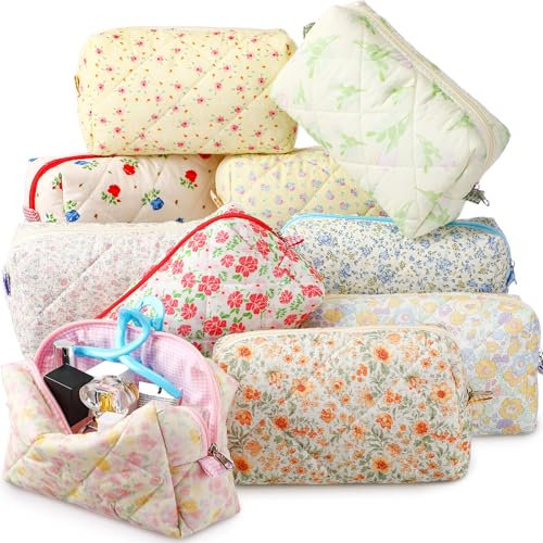 Paterr 10 Pcs Cotton Quilted Makeup Bag Bulk Bridesmaid Gifts for Christmas