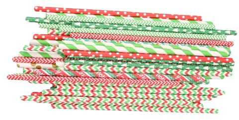 Rumyve 50 Pcs Biodegradable Christmas Party Straws - Festive Decorative Disposable Paper Straws for Birthdays, Weddings, and Baby Showers