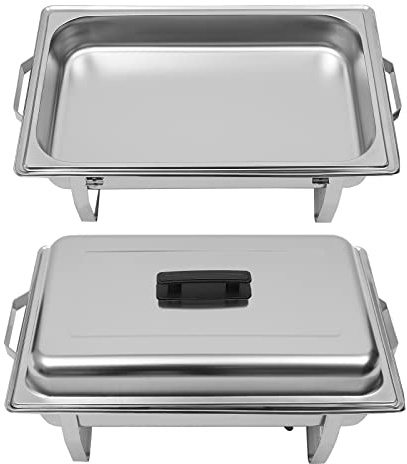 Chafing Dish - Récipient de conservation au chaud - En acier inoxydable - Avec support pliable - 2 récipients à pâte combustible et une poêle alimentaire - Pour restauration, buffet et fête