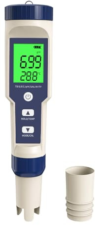YIYEGO Digitales pH Messgerät Wasser, 5-in-1 TDS EC Salzgehalt Temperatur pH Tester mit ACT, IP67 Wasserdicht, für Wasser, Pflanzen, Trinkwasser, Aquarien, etc