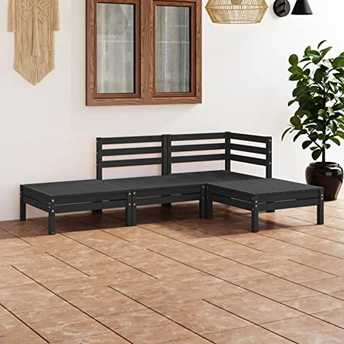Blukee 4-TLG. Balkon Lounge Klein Massivholz Kiefer Schwarz Terrassenmöbel Set Gartenlounge Outdoor Balkonlounge Garden Furniture Sets Balkonsofa Gartensofa Balkon Sitzgruppe