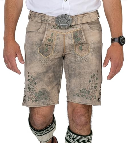 Schöneberger Trachten Couture Herren Lederhose kurz, Nubuk-Leder Trachtenhose für Oktoberfest, Trachtenlederhose gespeckt Sepp (54)