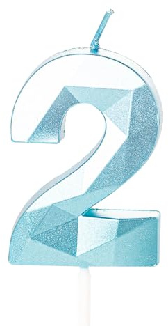 Blaue Kerze zum 2. Geburtstag für Kuchen, Kuchendekoration zum 2. Geburtstag