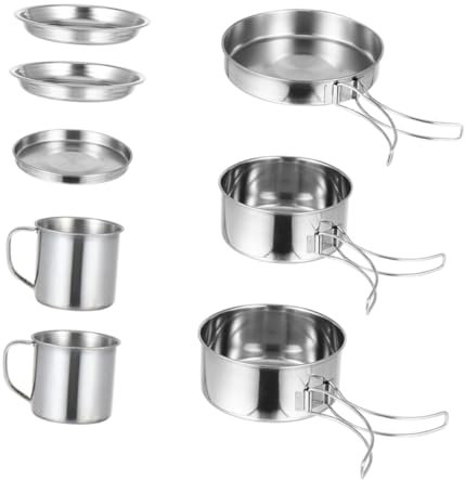 KOMBIUDA Outdoor Kochset Aus Edelstahl Campingkochgeschirr Mit Mehrschichtboden Für Offenes Feuer Picknick-kochgeschirr Inklusive Besteck Kochausrüstungsteile Platzsparend Verstaut Grill-to