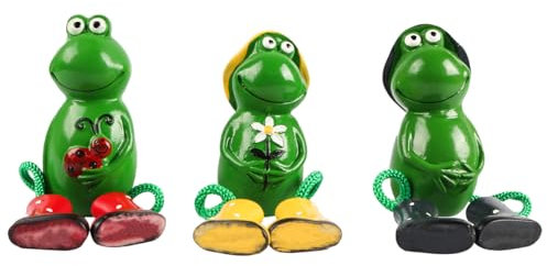 Sarini 3 Piece Frog Garden Figurines, Outdoor Decorative Frog Statues, Resin Frog Sculptures for Garden Edge Fence