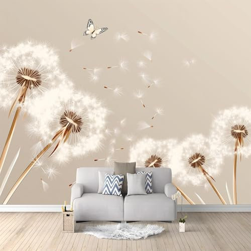 Fototapete 300 x 210 cm Benutzerdefinierte Größe Wandbilder Eleganz Pflanzen Schmetterling Vliestapete Wandkunst Wandposter Schlafzimmer Wohnzimmer Büro Flur Restaurant Cafe Dekoration Weiß Creme