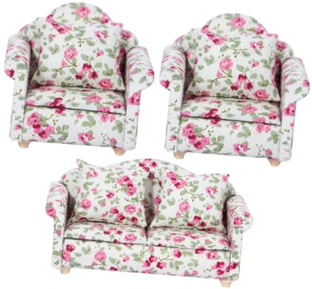TOYANDONA 3stücke Miniaturmöbel Für Puppenhaus Teiliges Sofa Mit Kissen Aus Hochwertigem Für Wohnzimmer-Dekoration Für Mini-häuser Und Puppenhaus-zubehör
