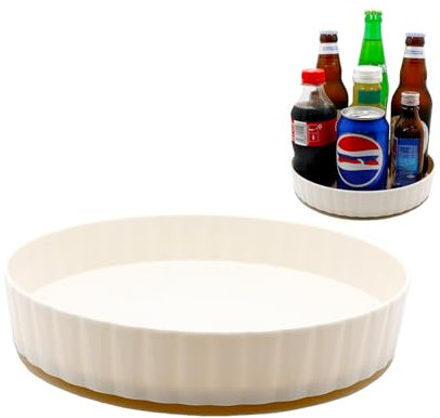 Organizador de platos giratorios, 21 cm de diámetro, para frigorífico, bandeja giratoria de 360°, bandeja giratoria de plástico para cocina, especias, vestidor, cosméticos, color blanco