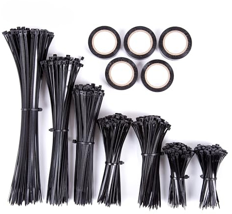 Bridas plastico 700 unidades, cinta aislante 5 unidades, Bridas de 100/150/200/250/300 x 3.6 mm, Bridas negras, cinta aislante negra, abrazaderas plastico, bridas para cables, Oficina, Hogar, Exterior