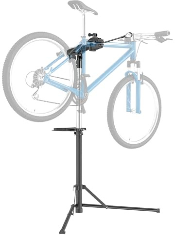 HOMCOM Soporte Tallar Bicicleta de Aluminio, Caballete para Bicicleta Plegable con Bandeja Magnética, Altura Ajustable 107-160 cm y Giratoria 360°, Caballete de Reparación de Bici Carga 40 kg, Negro