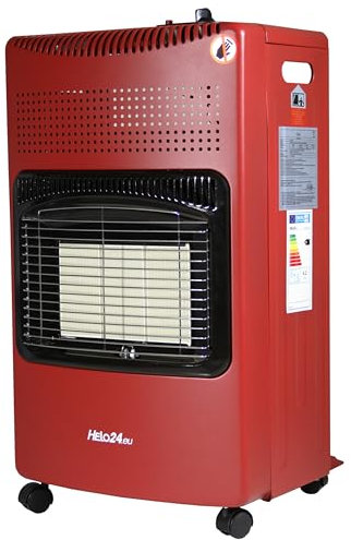Gasheizung 4200W LPG – Mobiler Gasofen mit 3 Heizstufen, für 5kg/11 kg Gasflasche, mit Rollen – Heizstrahler für Innen & Außen, Camping,Terrasse inkl. Schlauch und Druckminderer (Rot - R01)